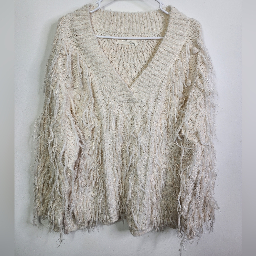 By Anthropologie Fringed Pullover Sweater, FITS XS-LARGE